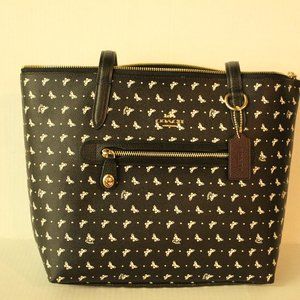 Coach, Tote, Black with White Butterflies and Dots